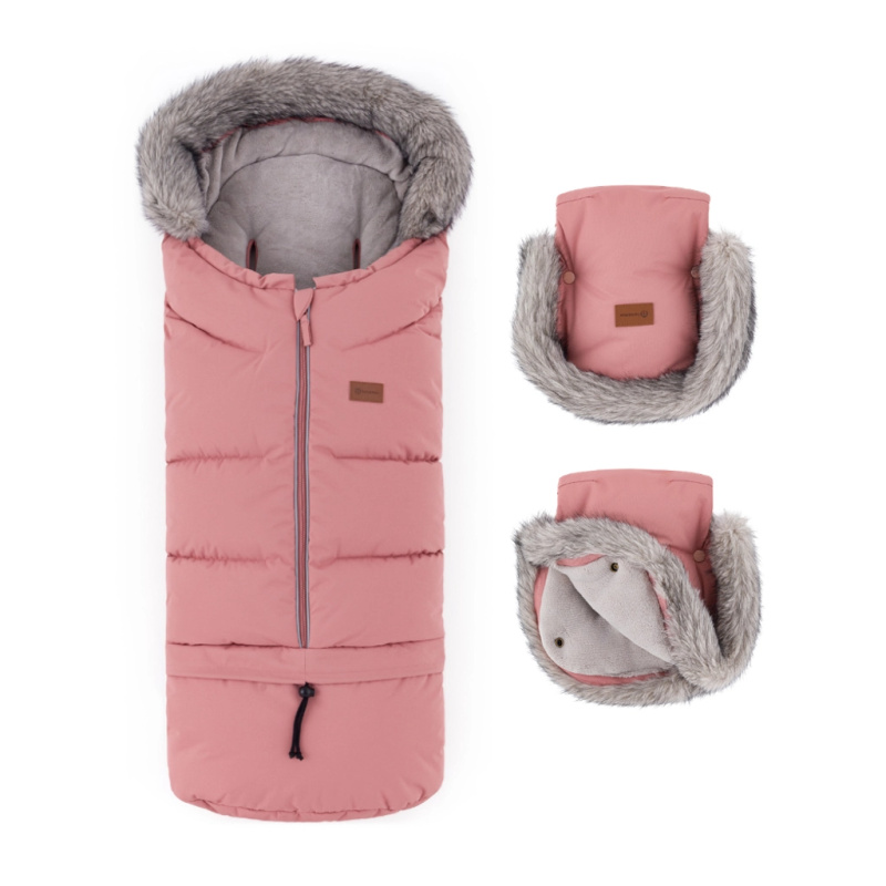 Petite&Mars zimní set fusak Arctic 4v1 a rukavice na kočárek Furry old rose