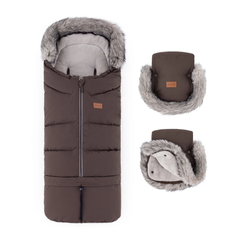 PETITE&MARS set zimní fusak Arctic 4v1 + rukavice na kočárek Furry rich brown