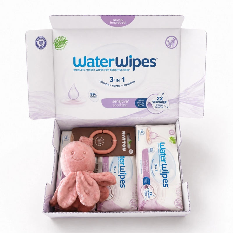 WaterWipes Soothing Clean 3v1 vlhčené ubrousky 4×60 ks (240 ks) + Nattou vibrační chobotnička zdarma