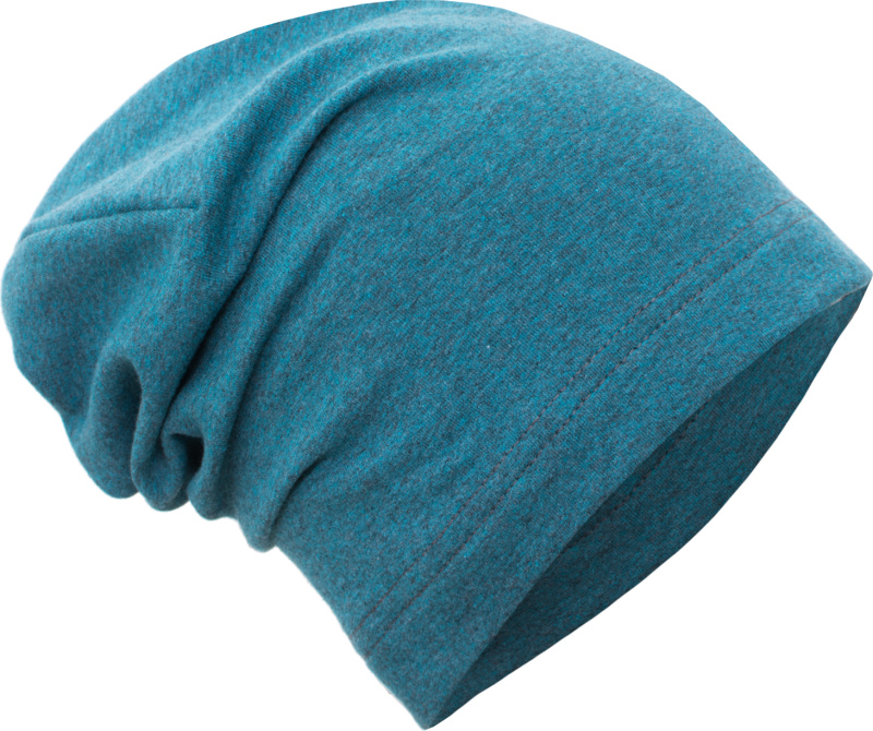 Dětská teplákovinová čepice UNUO spadená,  Aqua melír Velikost: M (49 - 52 cm)