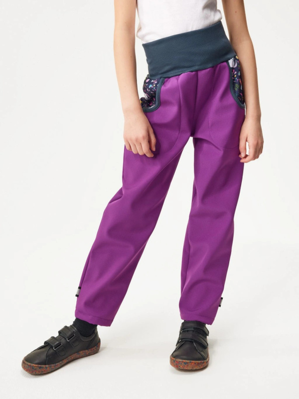 Softshellové kalhoty s fleecem Basic, Ostružinová, Jednorožci - vel. 86/92