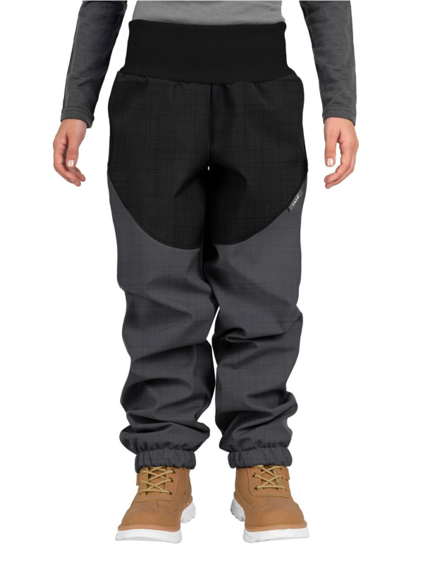 Batolecí softshellové oteplovačky UNUO LIght se sherpou, Šedá Žíhaná, Černá Žíhaná Velikost: 92/98