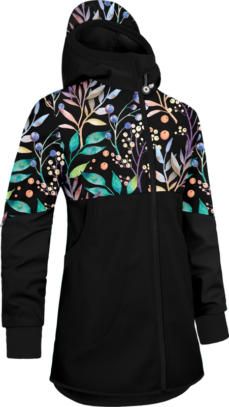 Dívčí softshellový kabát UNUO Street bez zateplení, Černá, Podzimní bobule Velikost: 146/152