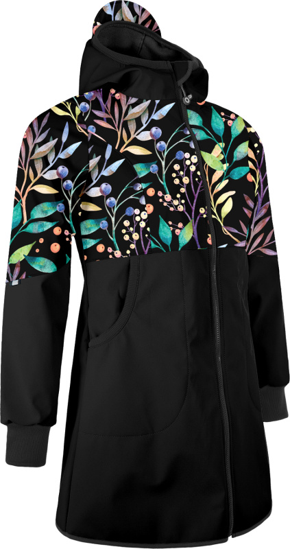 Dámský softshellový kabát UNUO s fleecem Street, Černá, Podzimní bobule Velikost: 3XL