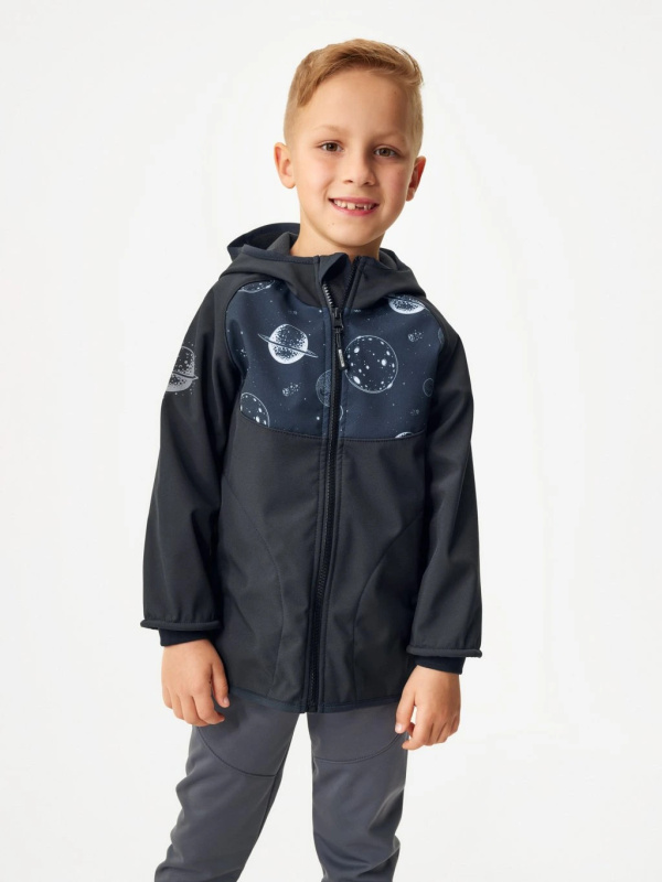 Dětská softshellová bunda UNUO s fleecem Basic, Černá, Planety Velikost: 98/104