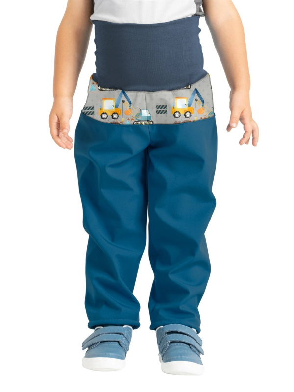 Batolecí softshellové kalhoty UNUO Basic s fleecem, kobaltové, Bagry Velikost: 86/92