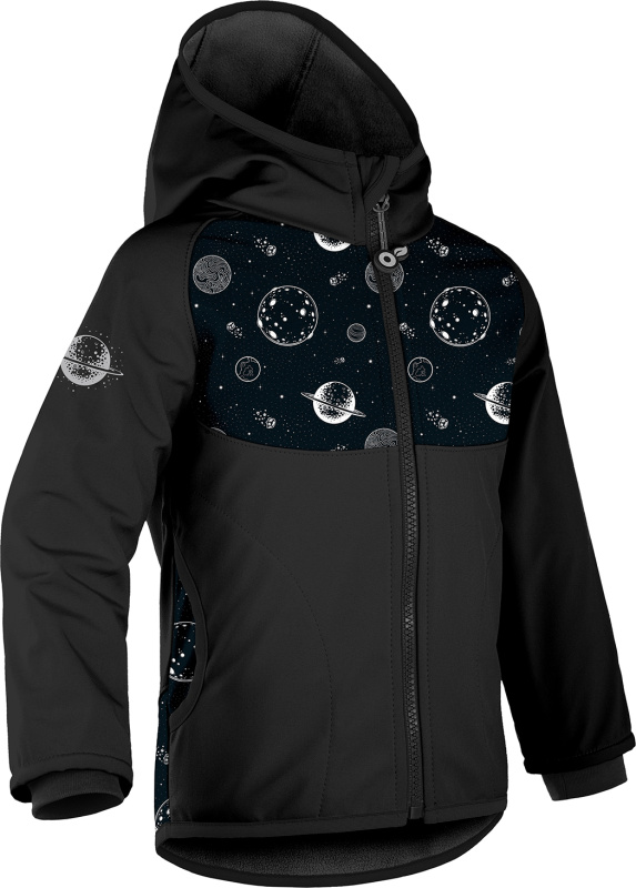 Dětská softshellová bunda UNUO s fleecem Basic, Černá, Planety Velikost: 92/98