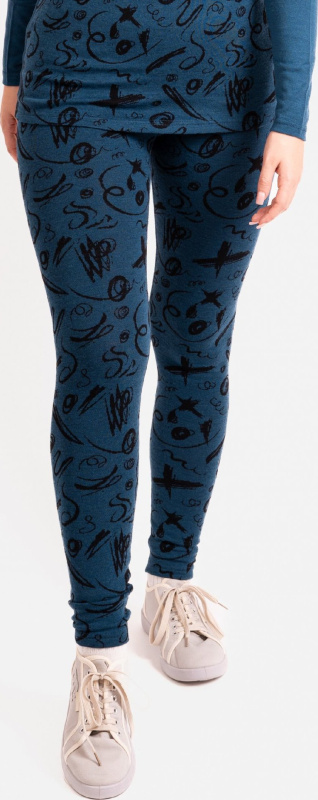 Dámské merino legíny UNUO Nature, Petrolejová, Kresba Velikost: M