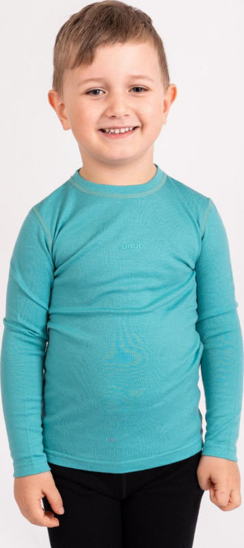 Dětské merino triko UNUO s dlouhým rukávem Nature, Aqua Velikost: 146/152