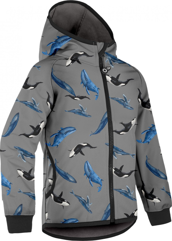 Dětská softshellová bunda UNUO s fleecem Basic, Šedá, Velryby Velikost: 92/98