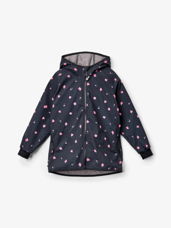 Dětská softshellová bunda UNUO s fleecem Basic, Černá, Květiny Velikost: 110/116