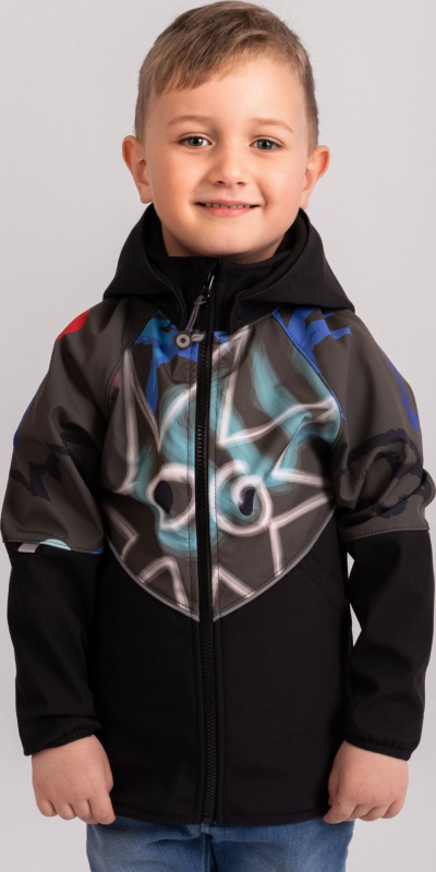 Dětská softshellová bunda UNUO s fleecem Slim, Černá, Khaki, Fantazie Velikost: 116/122