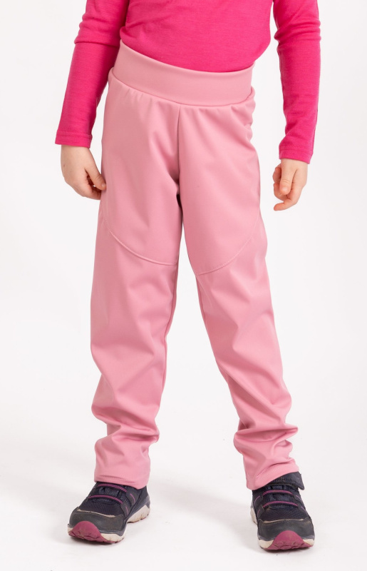 Dětské softshellové kalhoty UNUO bez zateplení pružné Sporty, Starorůžová Velikost: 134/140