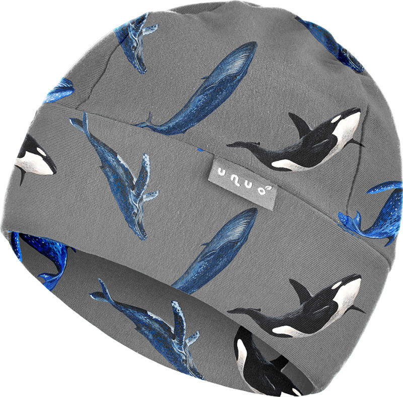 Dětská čepice UNUO fleecová Sport, Šedá, Velryby Velikost: S (45 - 48 cm)