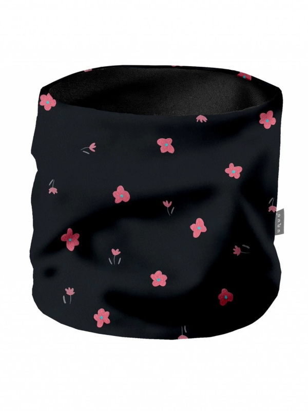 Dětský nákrčník  UNUO z fleecu Basic, Černá, Květiny Velikost: DĚTSKÁ