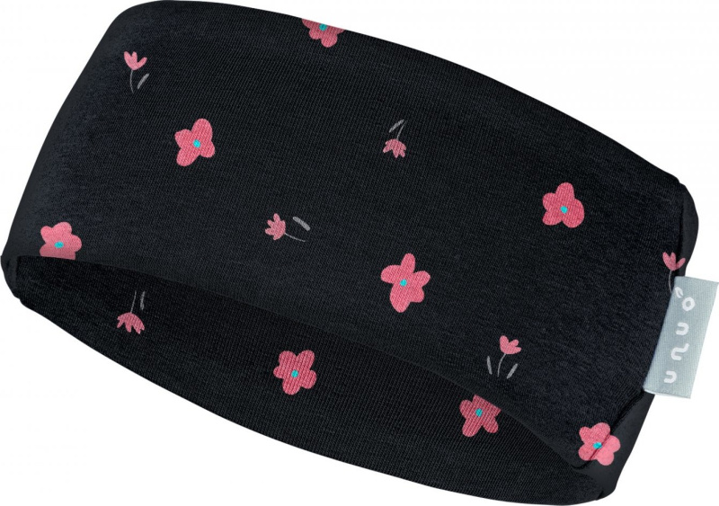 Dětská čelenka UNUO fleecová Elise, Černá, Květiny Velikost: M (49 - 52 cm)