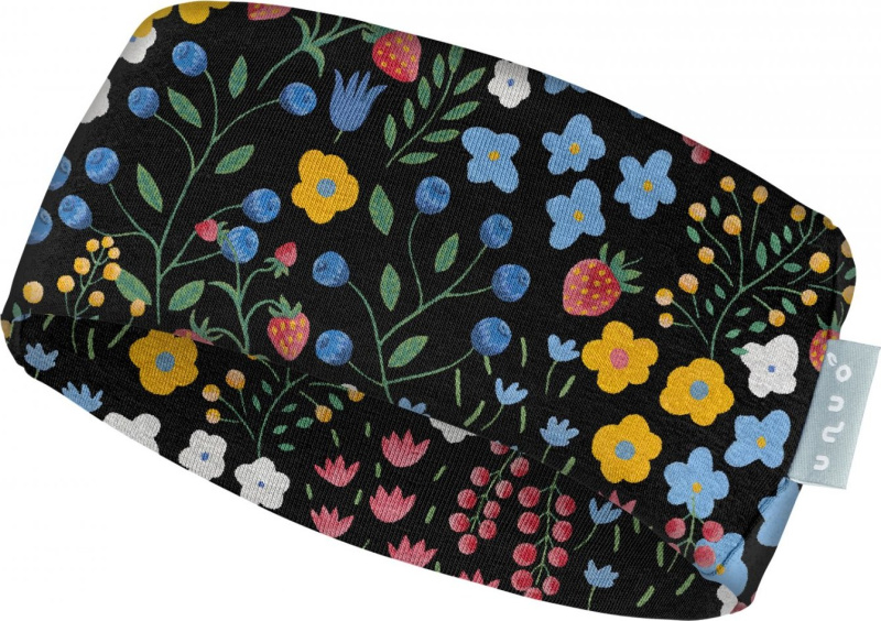 Dětská čelenka UNUO fleecová Elise, Černá, Zahrada Velikost: L (53 - 56 cm)