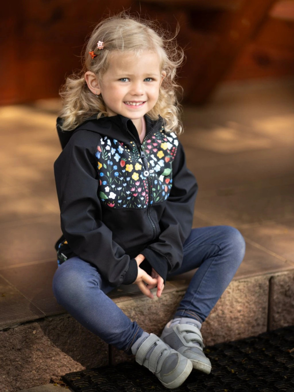 Dětská softshellová bunda UNUO bez zateplení Basic, Černá, Zahrada Velikost: 134/140