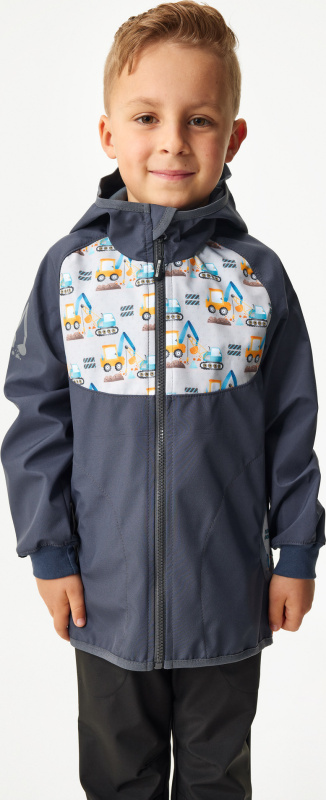 Dětská softshellová bunda UNUO bez zateplení Basic, Tm. Šedá, Bagry Velikost: 80/86