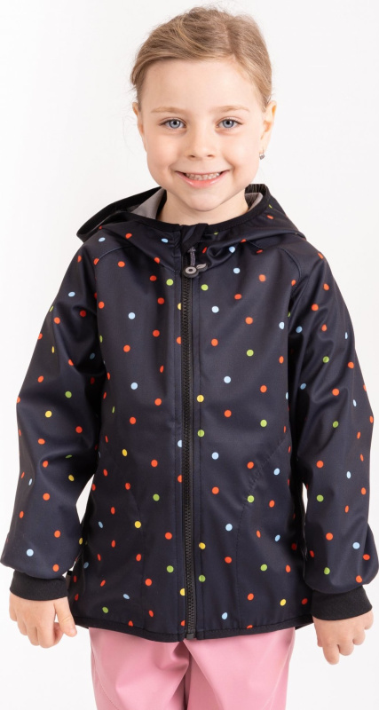 Dětská softshellová bunda UNUO bez zateplení pružná Basic, Černá, Puntík Velikost: 122/128