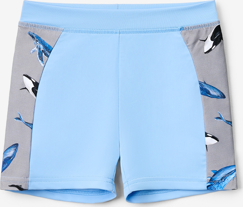 Dětské plavky UNUO s UV ochranou 50+, Sv. Modrá, Velryby Velikost: 122/128