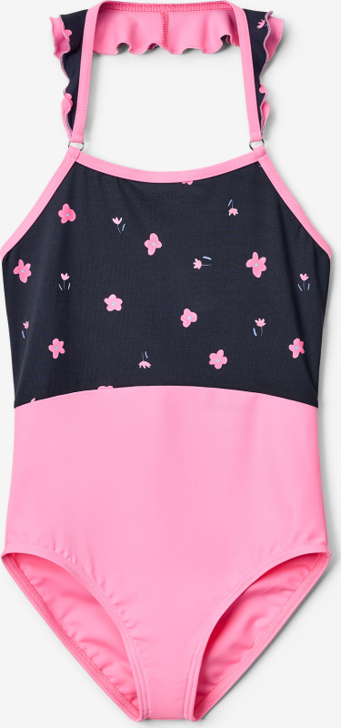Dívčí jednodílné plavky UNUO s UV ochranou 50+, Růžová, Květiny Velikost: 86/92