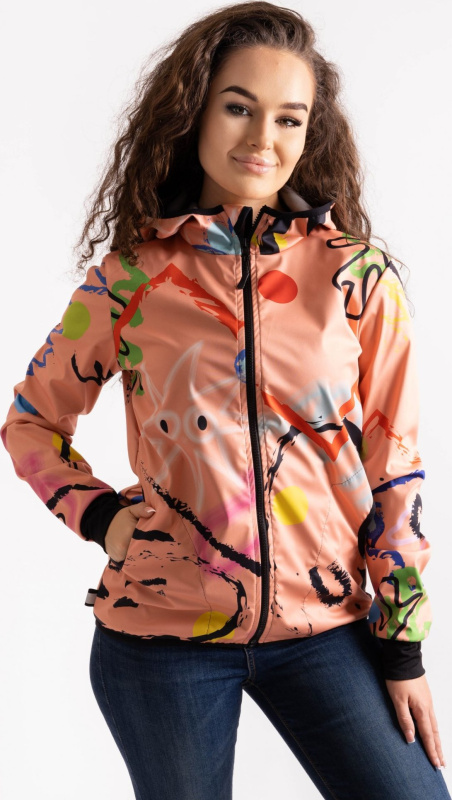 Dámská softshellová bunda UNUO bez zateplení pružná Basic, Meruňková, Fantazie Velikost: 3XL