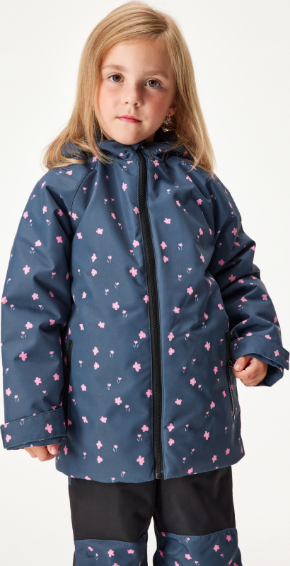 Dětská zimní bunda UNUO Polar, Černá, Květiny Velikost: 128/134