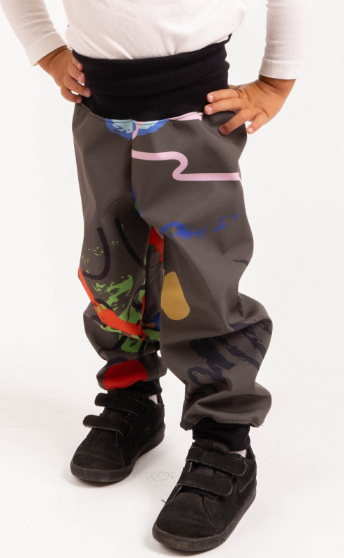 Batolecí softshellové kalhoty UNUO s fleecem Basic, Khaki, Fantazie Velikost: 92/98