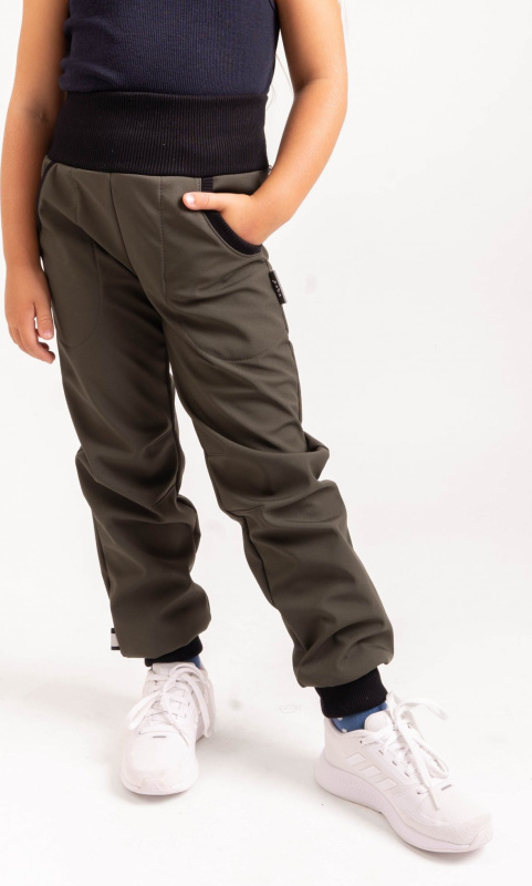 Dětské softshellové kalhoty UNUO s fleecem Street, Khaki Velikost: 104/110