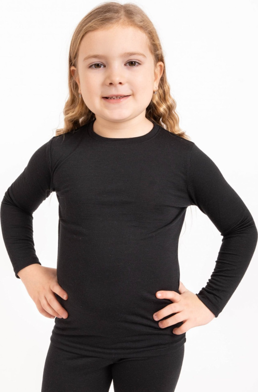Dětské merino triko UNUO s dlouhým rukávem, Černá Velikost: 122/128