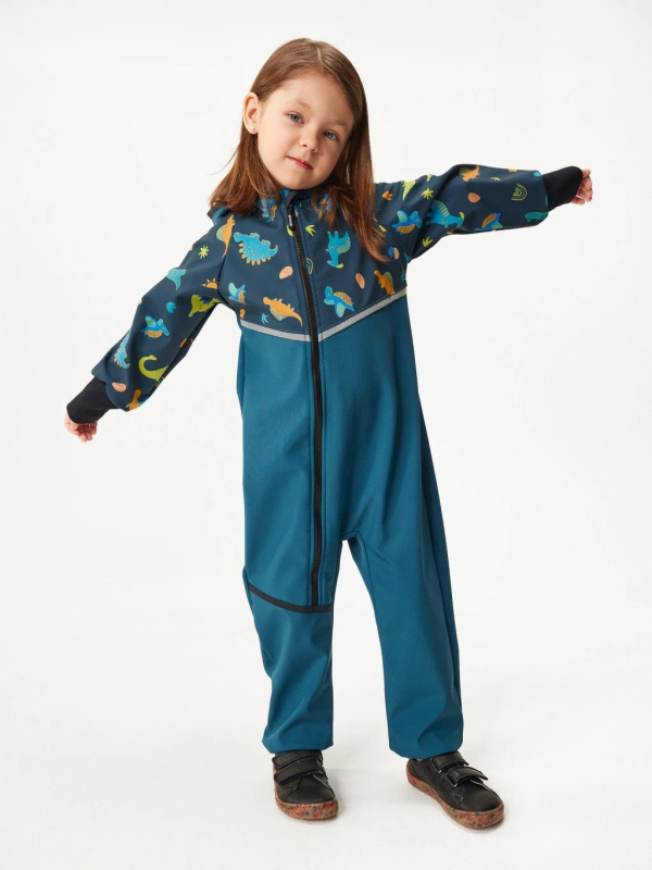 Softshellová kombinéza s fleecem Mini, Kobaltová, Dinosauři - vel. 98/104