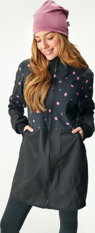 Dámský softshellový kabát UNUO s fleecem Street, Černá, Květiny Velikost: S