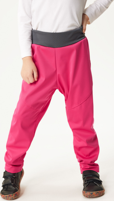 Dětské softshellové kalhoty UNUO bez zateplení pružné Sporty, Fuchsiová Velikost: 128/134