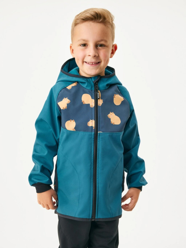 Dětská softshellová bunda UNUO s fleecem Basic, Kobaltová, Kapybary Velikost: 122/128