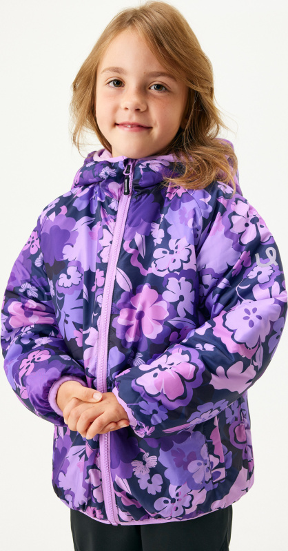 Dětská oboustranná bunda UNUO Duo, Lila, Kytky Velikost: 146/152
