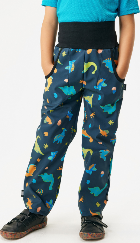 Softshellové kalhoty s fleecem Basic, Dinosauři - vel. 104/110