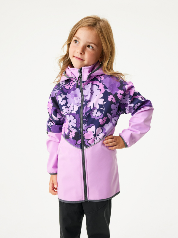 Dětská softshellová bunda UNUO s fleecem Slim, Lila, Kytky Velikost: 98/104