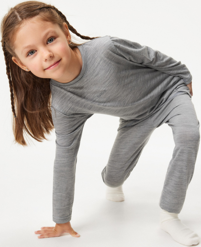 Unuo Dětské merino legíny UNUO, Šedá Velikost: 134/140