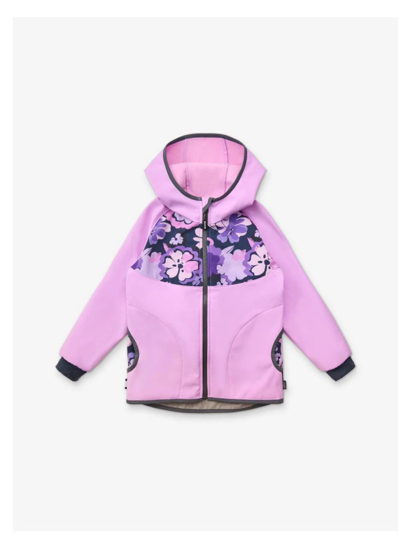 Dětská softshellová bunda bez zateplení Basic, Lila, Kytky - vel. 92/98