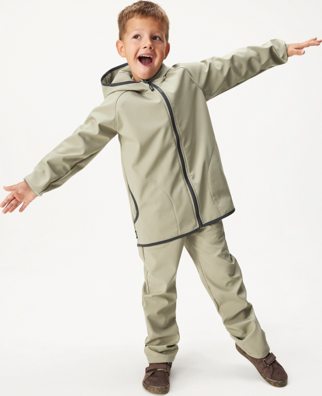 Dětská softshellová bunda UNUO s fleecem Basic, Khaki Velikost: 146/152, Věk: 10-12 let