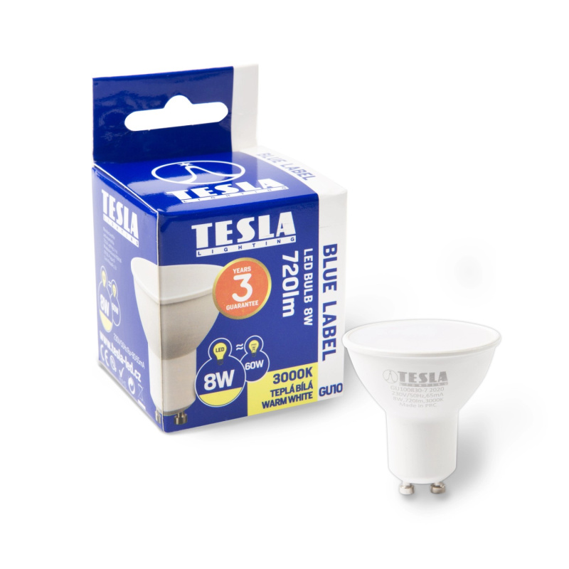 Tesla Lighting LED žárovka GU10, 8 W, 720 lm, 3000 K