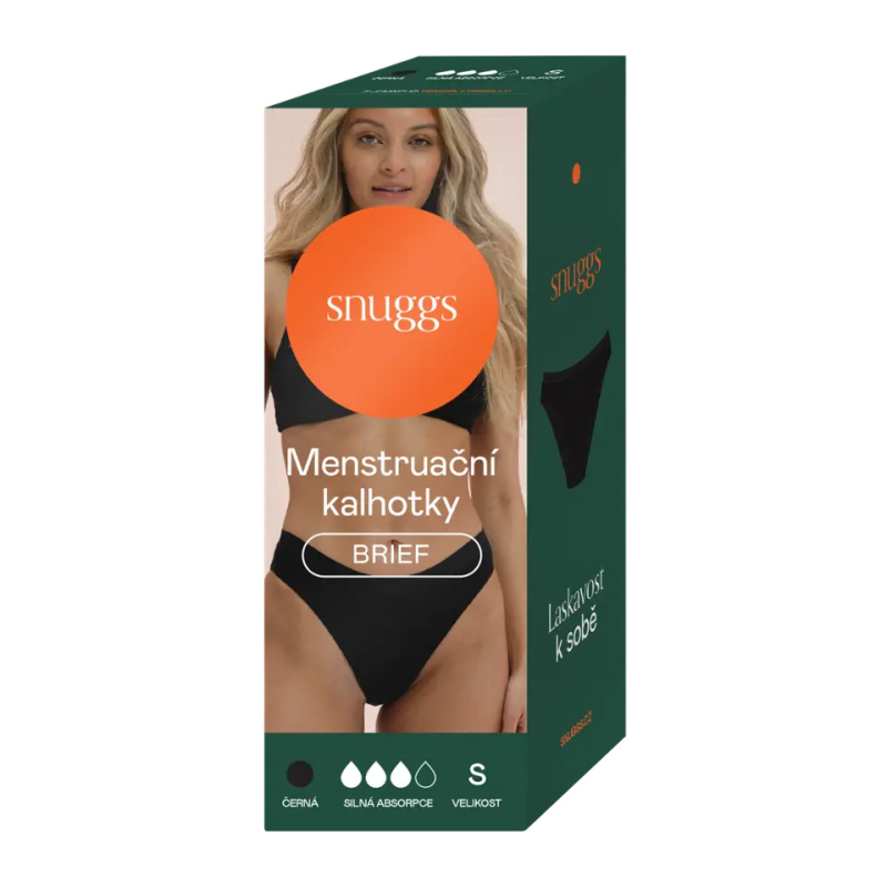Snuggs Brief Tencel Lyocell Heavy Black menstruační kalhotky velikost S 1 ks