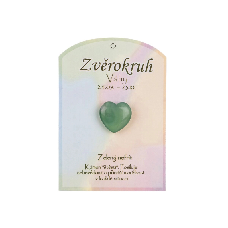 Zelený nefrit ve tvaru srdce pro znamení Váhy