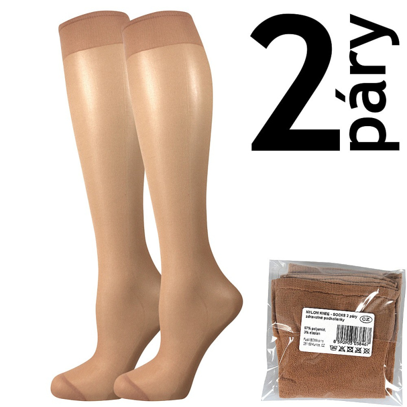 NYLON KNEE-SOCKS 2 páry 20 DEN punčochové podkolenky Lady B - SÁČEK UNI béžová