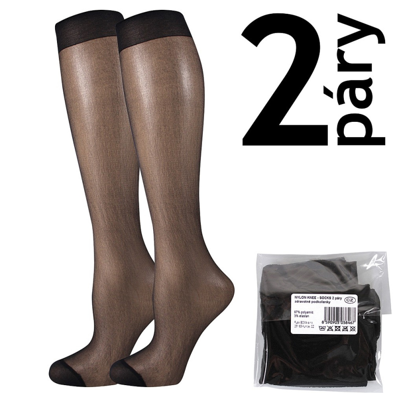 NYLON KNEE-SOCKS 2 páry 20 DEN punčochové podkolenky Lady B - SÁČEK UNI černá