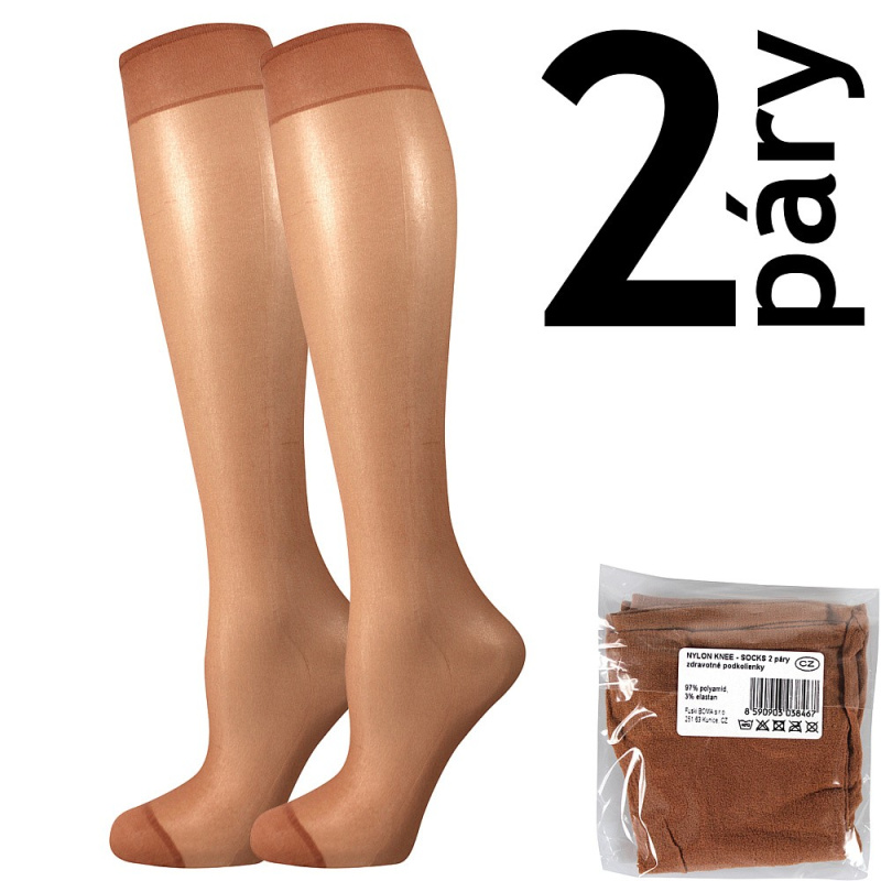 NYLON KNEE-SOCKS 2 páry 20 DEN punčochové podkolenky Lady B - SÁČEK UNI opal