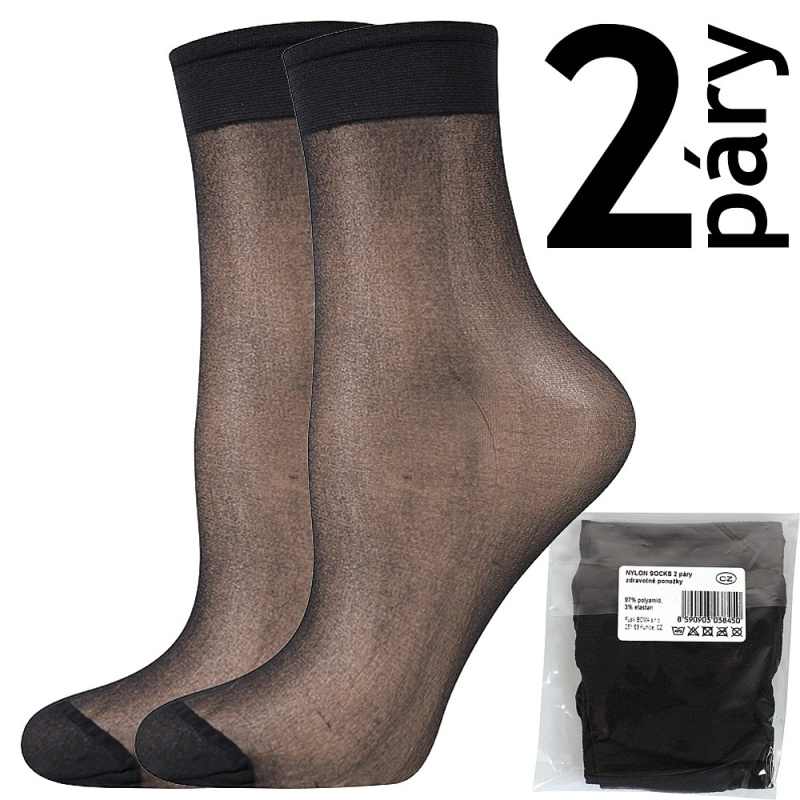 NYLON SOCKS 2 páry 20 DEN punčochové ponožky Lady B - SÁČEK UNI černá