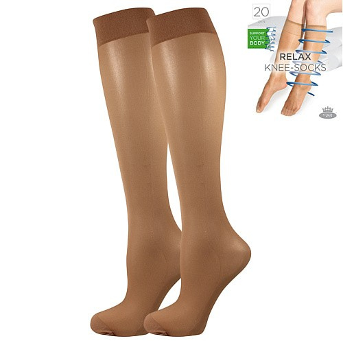 RELAX knee-socks 20 DEN punčochové podkolenky Lady B - 6 párů UNI béžová