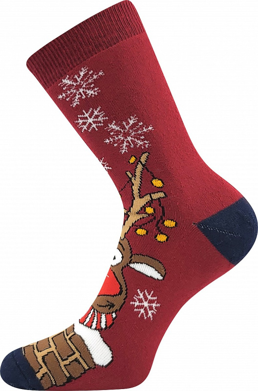 RUDY vánoční froté ponožky Boma - RUDOLF 27-34 vínová
